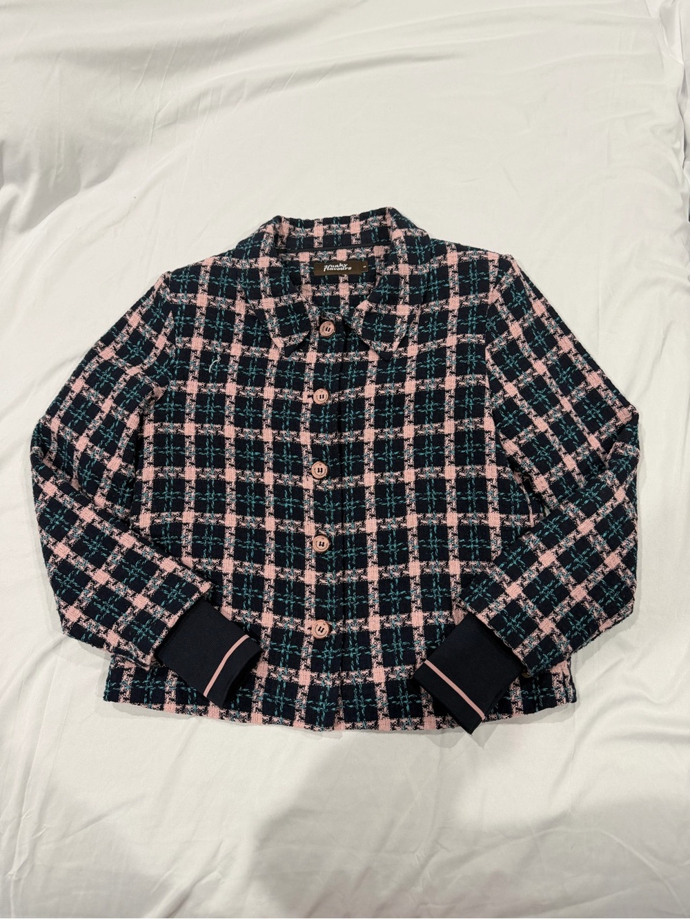 Pink and Blue Plaid Tweed Jacket
